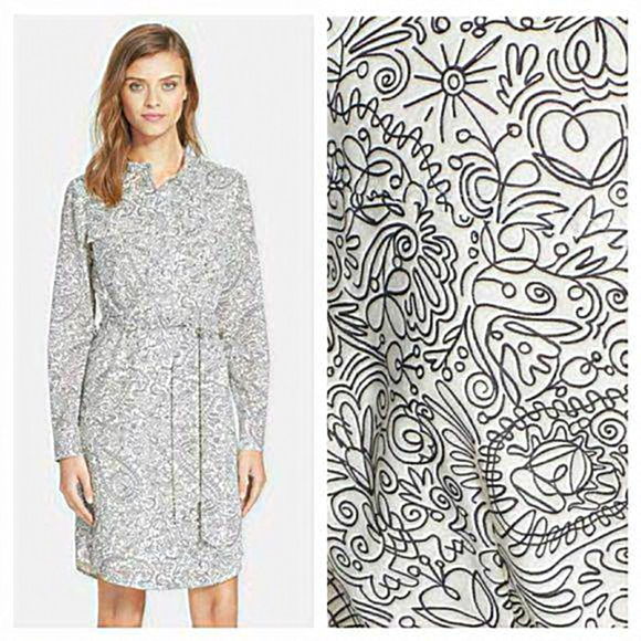 Tory Burch Doodle Print‎ Shirt Dress Women Size 10 - Picture 1 of 8